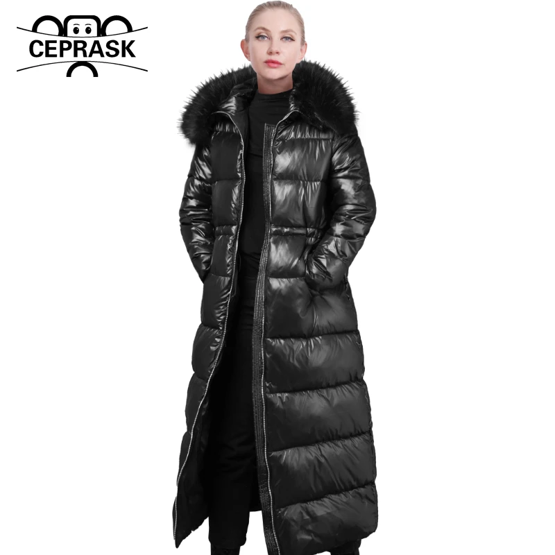 CEPRASK 2023 New Fashion Winter Coat Women X-Long High Quality Cotton Parkas Hooded Outerwear Warm Faux Fur Thick Woman Jacket