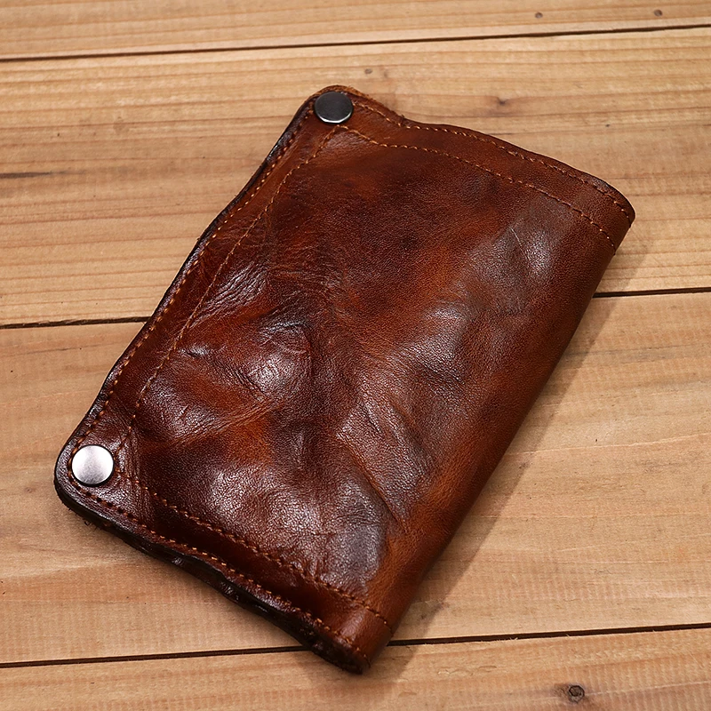 100% Genuine Leather Wallet For Men Vintage Wrinkled Short Bifold Man Purse Credit Card Holder With Zipper Coin Pocket Money Bag