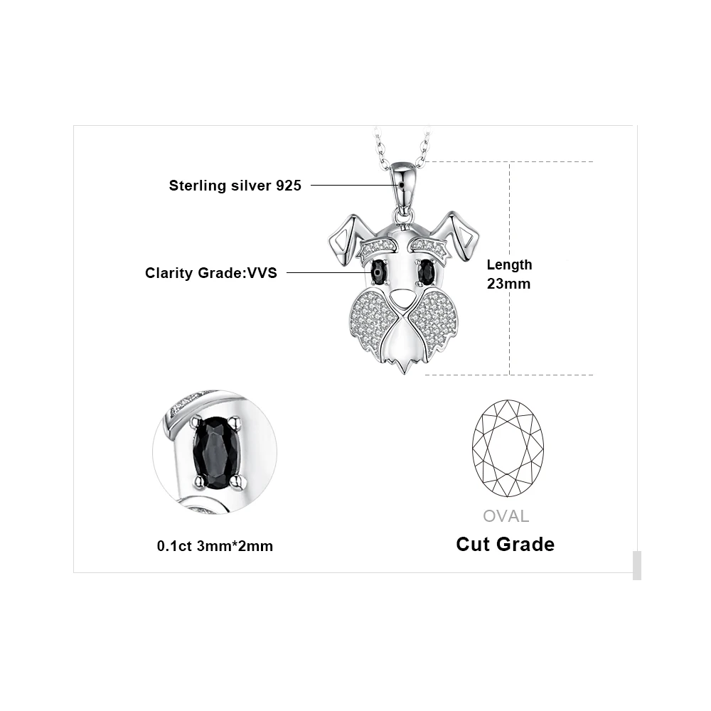 JewelryPalace 귀여운 슈나우저 개 925 스털링 실버 자연 블랙 스피넬 펜던트 목걸이 여성을위한 보석 펜던트 체인 없음