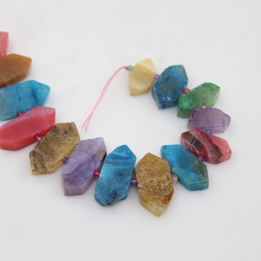 Colourful Crack Agates Faceted Slice Point Loose Beads,Mix color Natural Onxy Stone Gems Slab Arrow for Pendants Jewelry Making