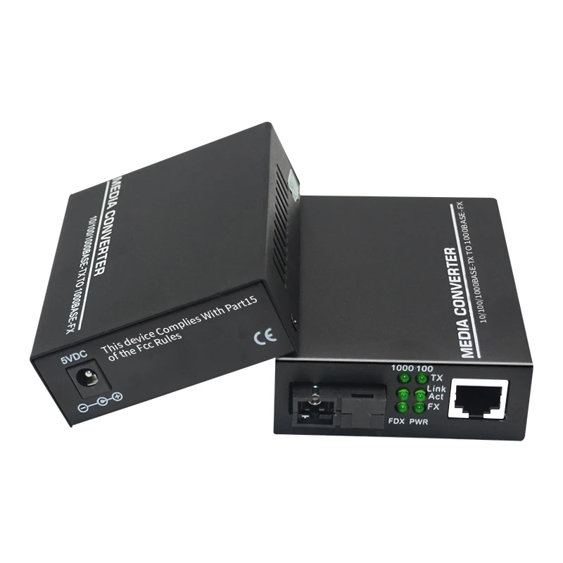 Gigabit Fiber Optical Media Converter 1000/100Mbps Ethernet RJ45 Single Mode Single Fiber TX RX SC Port External Power Supply