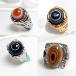 Natural Agates Evil Eye Ring for Men Evil Eye Gemstone Ring for Male Women Turkish Handmade Cool Fashion Jewelry Gift