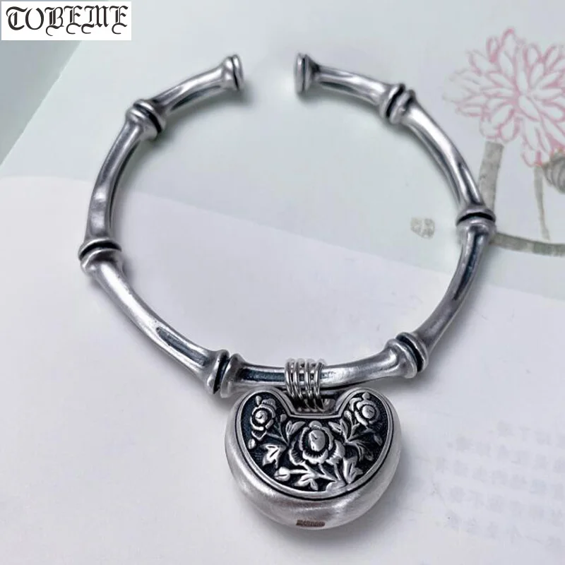 

100% 999 Silver Women Bangle Pure Silver Lucky Symbol Cuff Bracelet Real Silver Good Luck Lady's Bangle