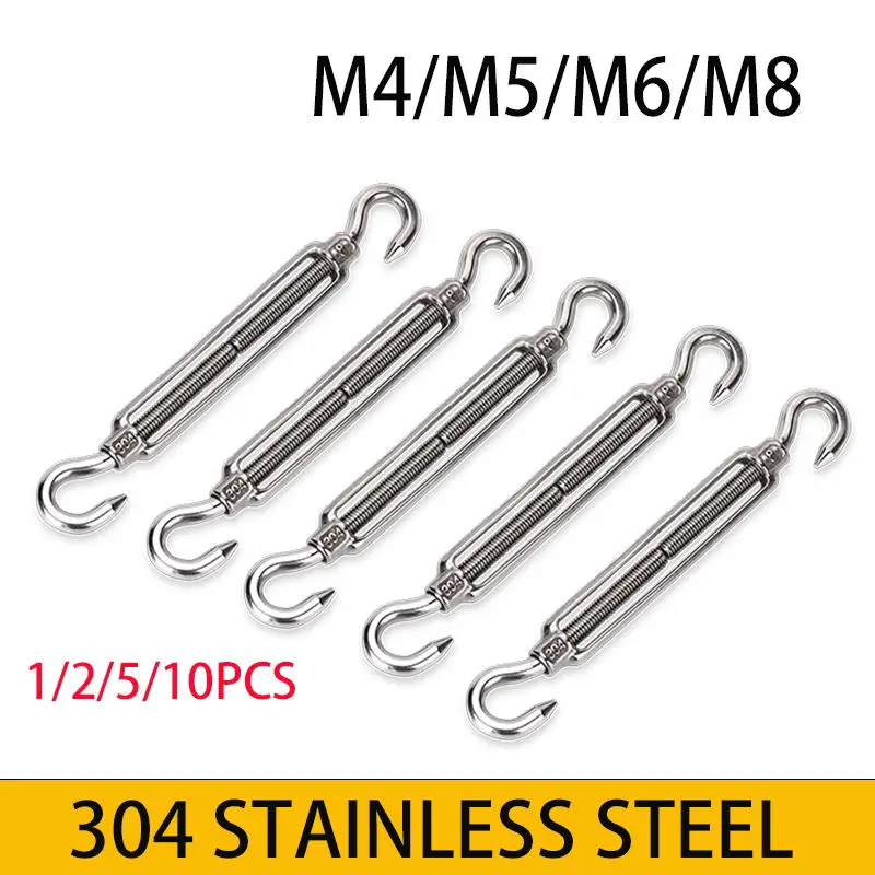 10/5 pieces of 304 stainless steel hook eye hook M4M5M6M8 turnbuckle adjustable wire rope tensioner