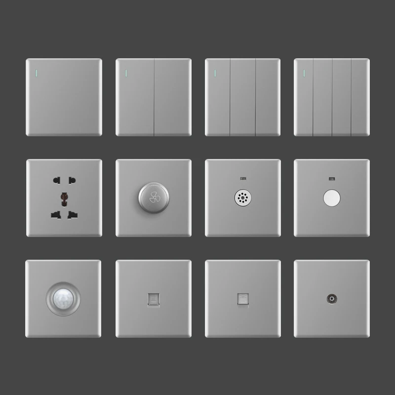 Type 86 Gray Switch Socket Panel Flat Ultra-Thin Light Switch Sound And Light Control Touch Delay Switch Fan Speed Controller