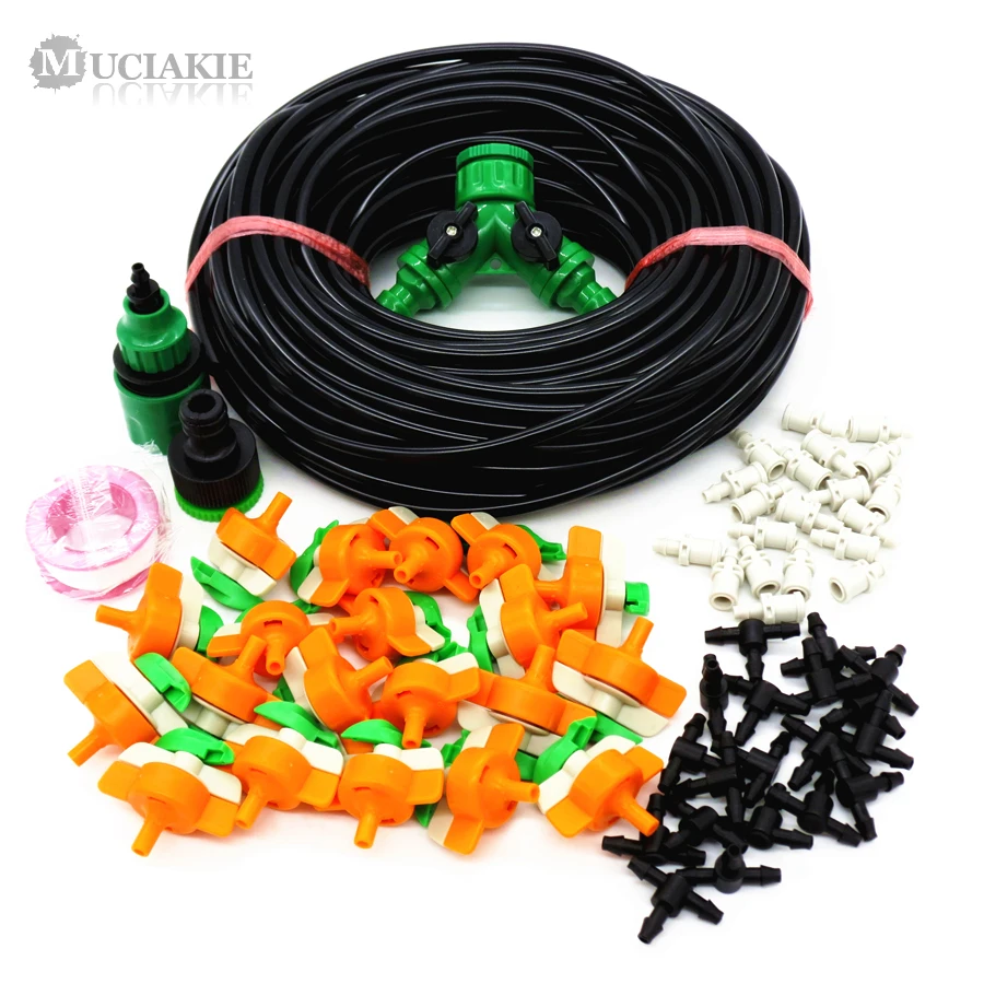 MUCIAKIE 25M Garden Irrigation System Watering Kit with PVC Hose Spinkler Tee Connecter Y Adapter Splitter Tap Set for Flowers