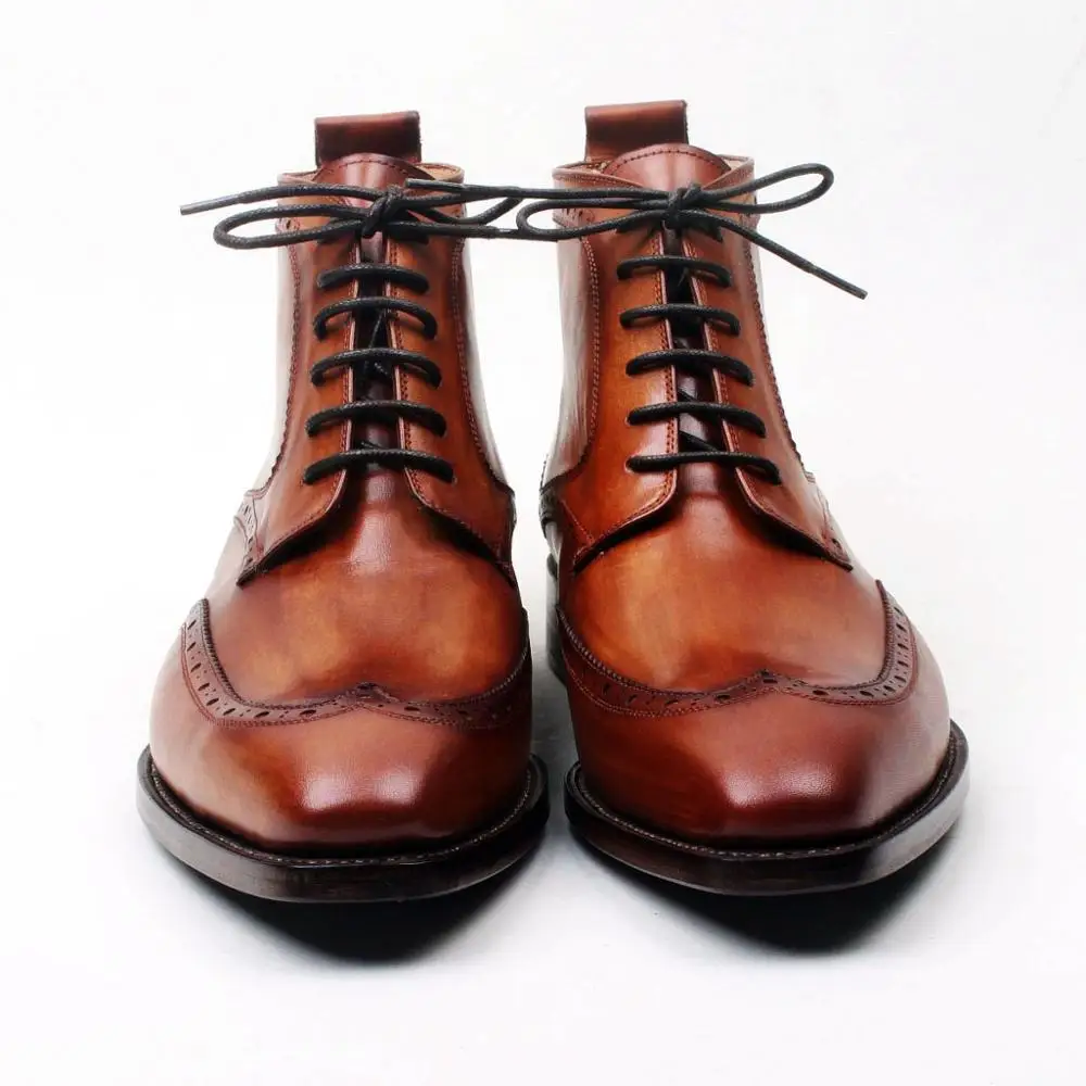 Cie Full Grain Calf Leather Office Business Boot Goodyear Welted Handmade Formal Gentleman Wingtips Brown Patina  A 118