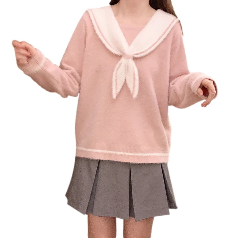 Winter College Plush Knitted Sweater Women Pink Kawaii Cashmere Jumper Girls Soft Warm Vintage Korean Fashion Female Pullover