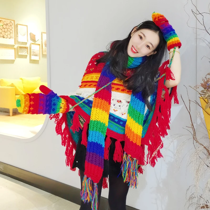 TIYIHAILEY-Long Rainbow Colorful Wool Tassels Scarf, All-Match Scarf, Hand Made, Warm, Winter Fashion, New, 2025 Ladies