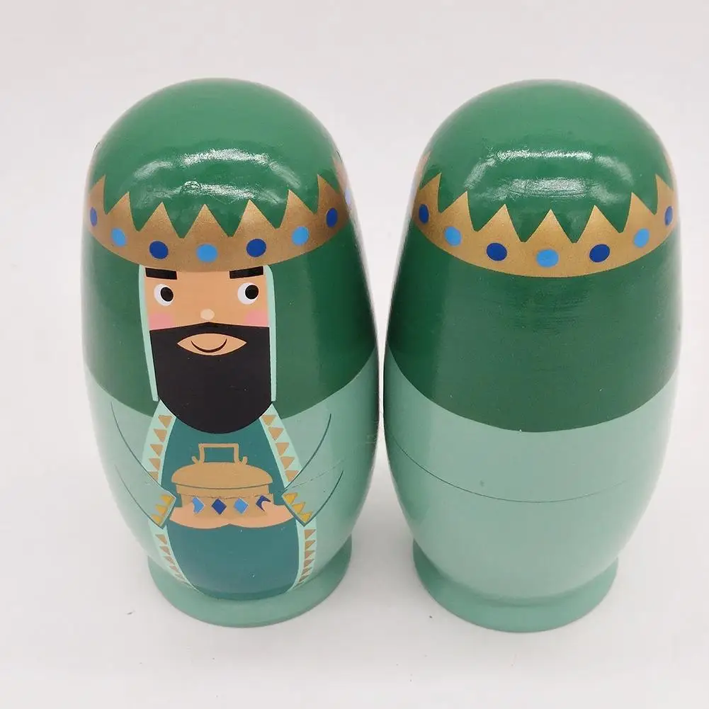 5Pcs Wooden King Royal Family Nesting Doll Matryoshka Figurines Kids Toy Gift