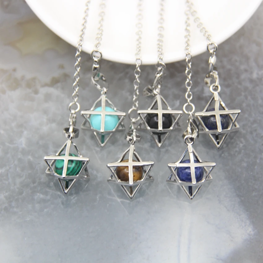 Merkaba Star Natural Stone Pendulum Crystal Pendant White Howlite Hematite Men Women Pendant Hexagram Necklaces Trendy Jewelry