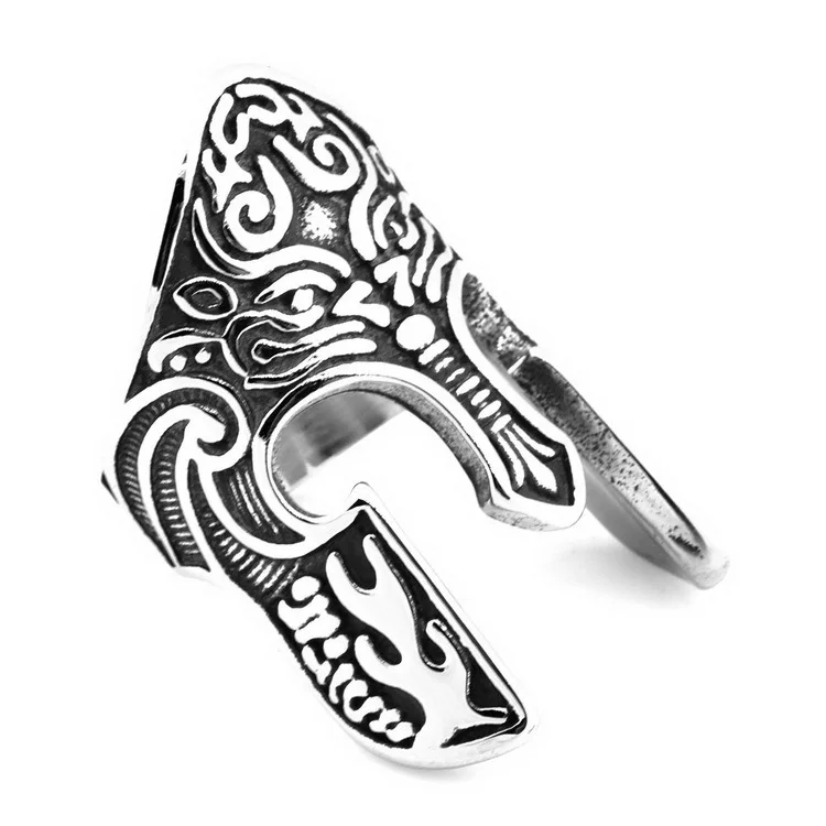 New Retro Spartan Warrior Helmet Ring Viking Rune Men\'s Ring Fashion Metal Celtic Jewelry Accessories Party Gift Size 8-11