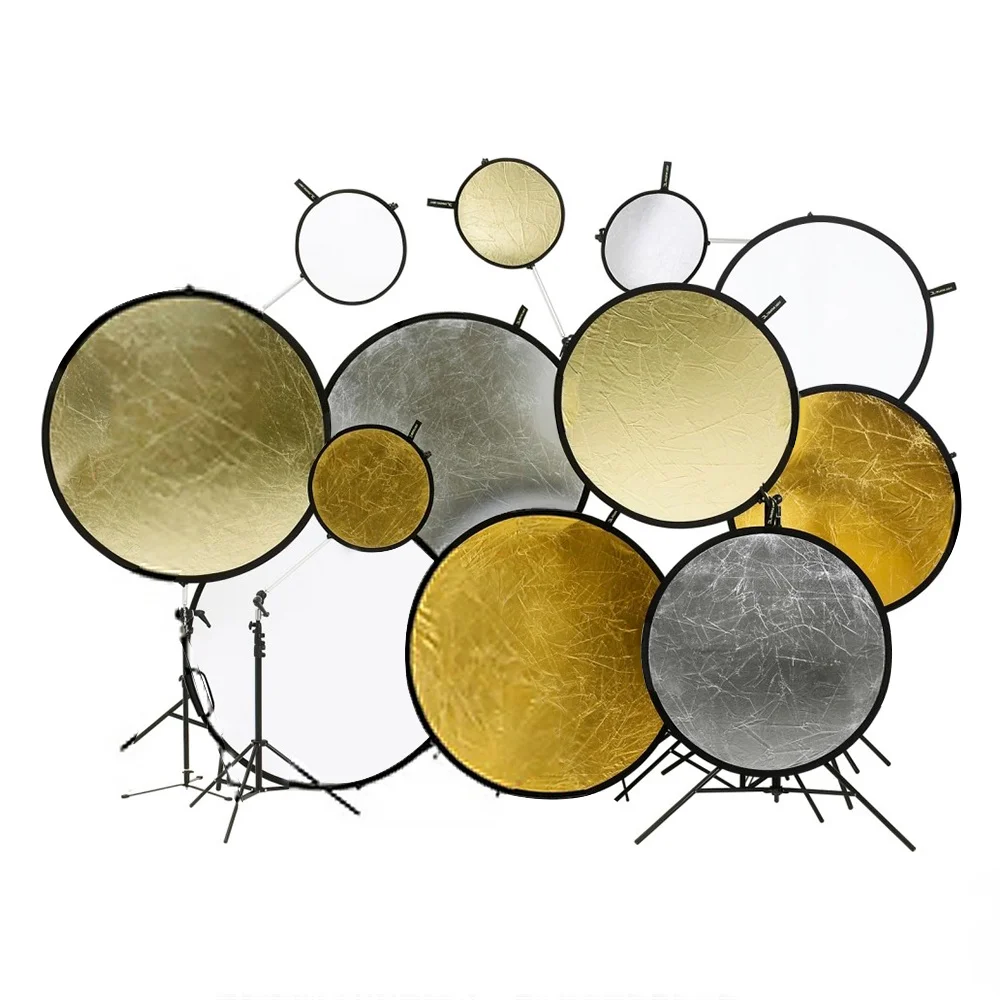 Selens 2 in 1 30/60/80/110 cm Reflector Portable Collapsible Disc Light Diffuser Gold Silver for Selfie Photography Studio