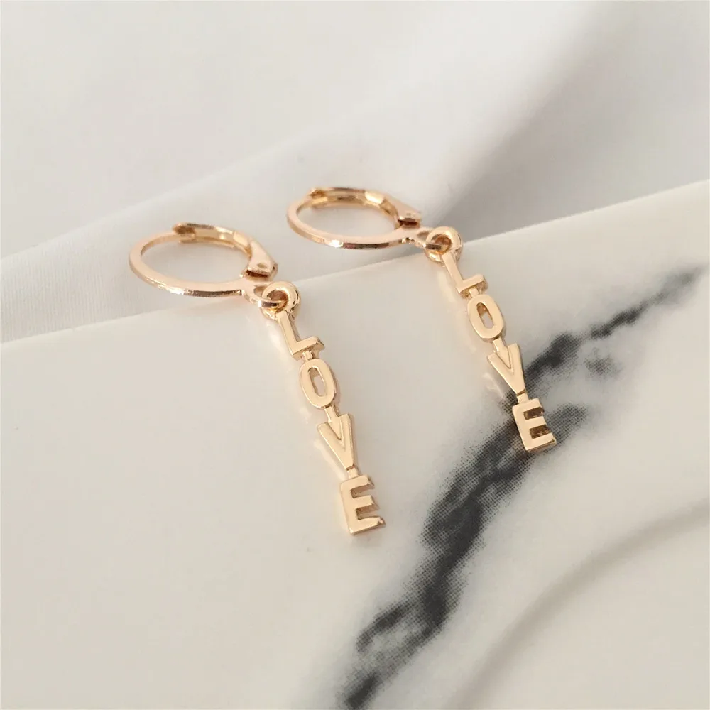 Gold color Letter Love Drop Earrings Newest Fashion Earrings For Women European Design Drop Earrings Gift For Friend