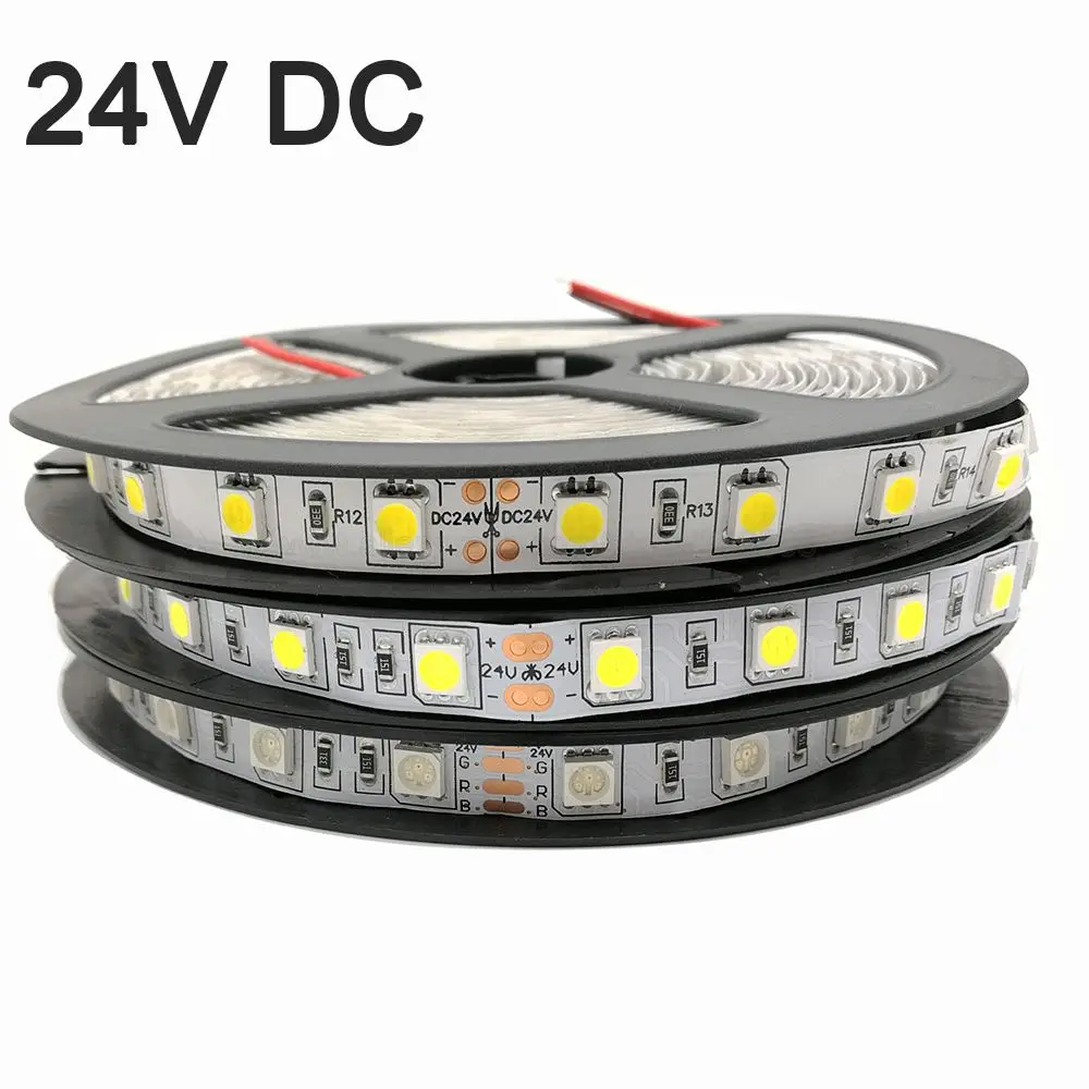 5m 12V 24V SMD 5050 LED Strip 60LEDs/m Flexible Decoration Lighting IP20 IP65 Waterproof LED Tape RGB RGBW RGB CCT Warm White