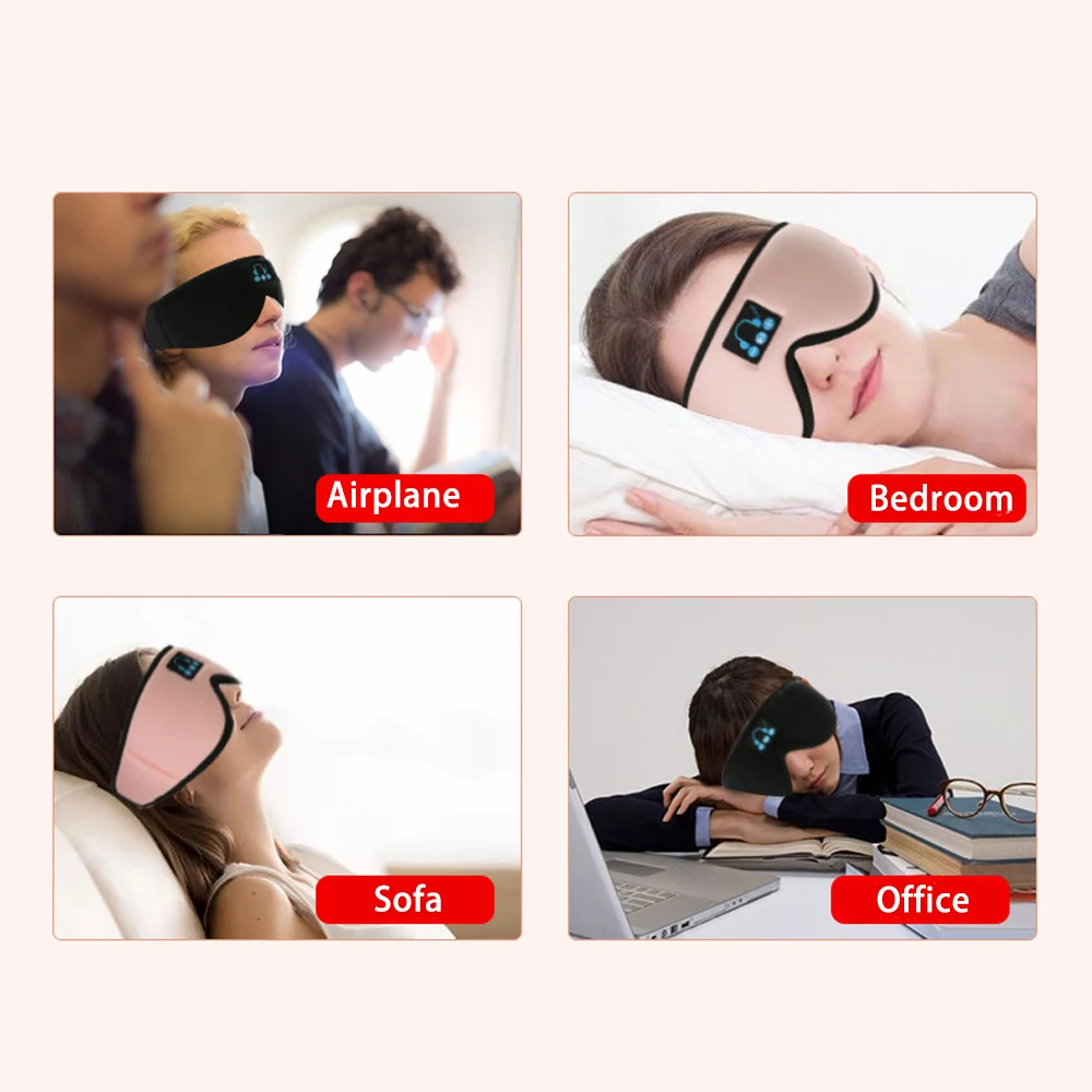 Aikswe bluetooth fones de ouvido assistem sono 3d máscara de olho sombreamento design portátil sem fio música fone de ouvido com microfone melhorar sleepers