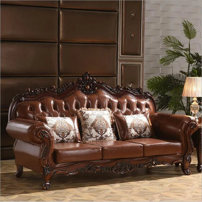 high quality  European  antique living room sofa furniture genuine leather set 10253