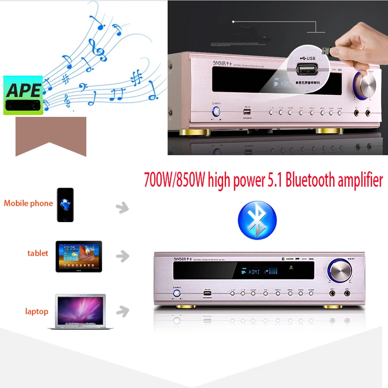 HDMI 850W 220V AK-370/360 5.1เครื่องขยายเสียง4.0บลูทูธเครื่องขยายเสียงซับวูฟเฟอร์ KTV เครื่องขยายเสียง Professional Home โรงละคร