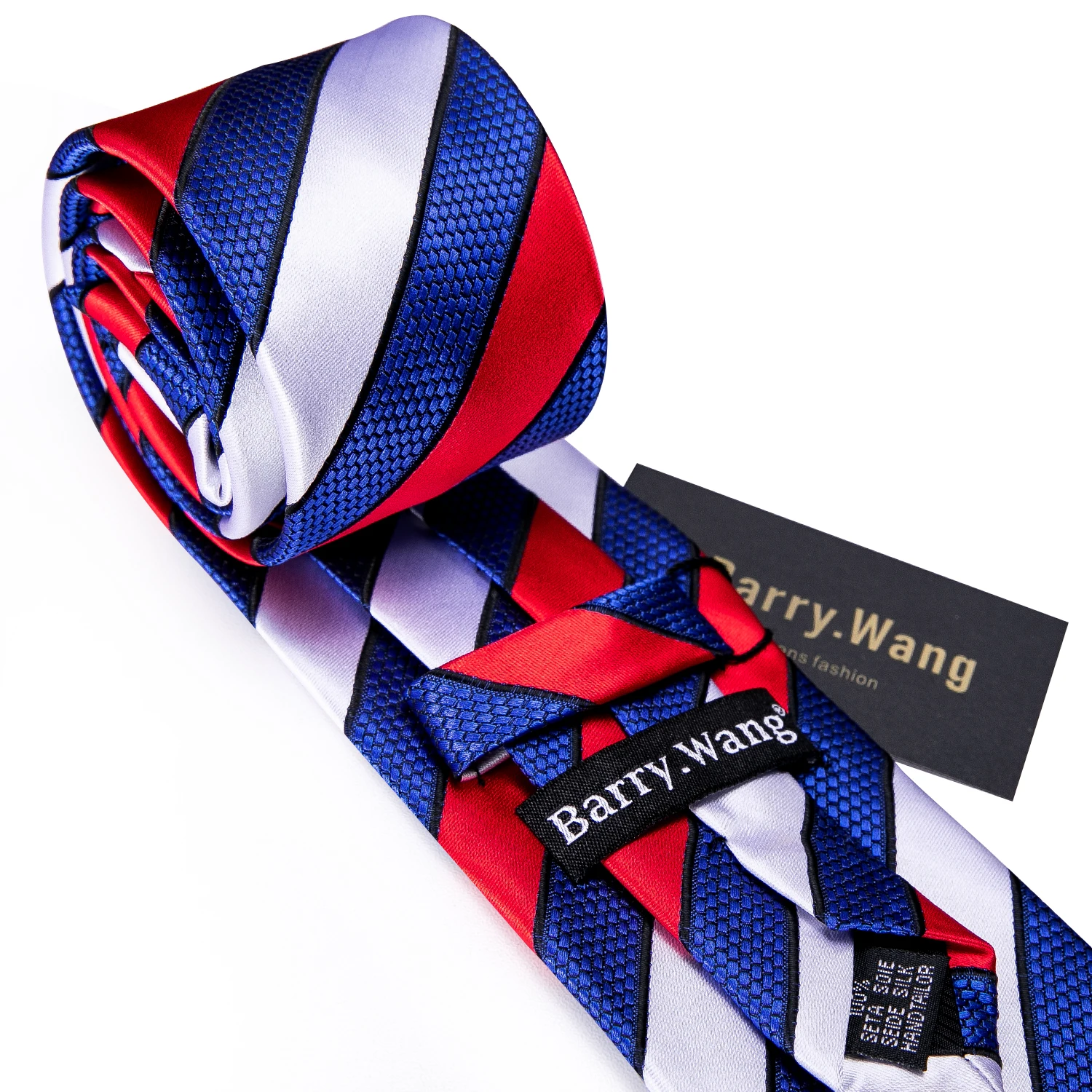 New Fashion Red Striped Men Tie Set Silk Jacquard Neckties Wedding Business Handkerchief Cufflink Tie Set Barry.Wang FA-5297