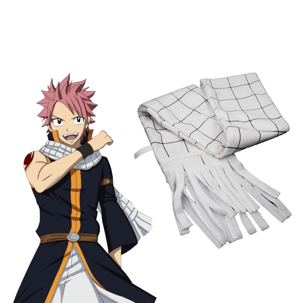 Anime FAIRY TAIL Cosplay scarf Costumes Etherious Natsu Dragneel Cosplay Costumes White plaid scarf Halloween Carnival props NEW