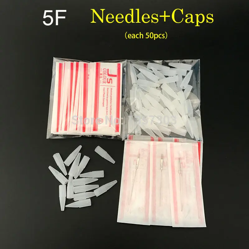 

5F (needles + tips each 50pcs ) Promotional Professional Permanent Makeup Machine Needles With Tips Caps