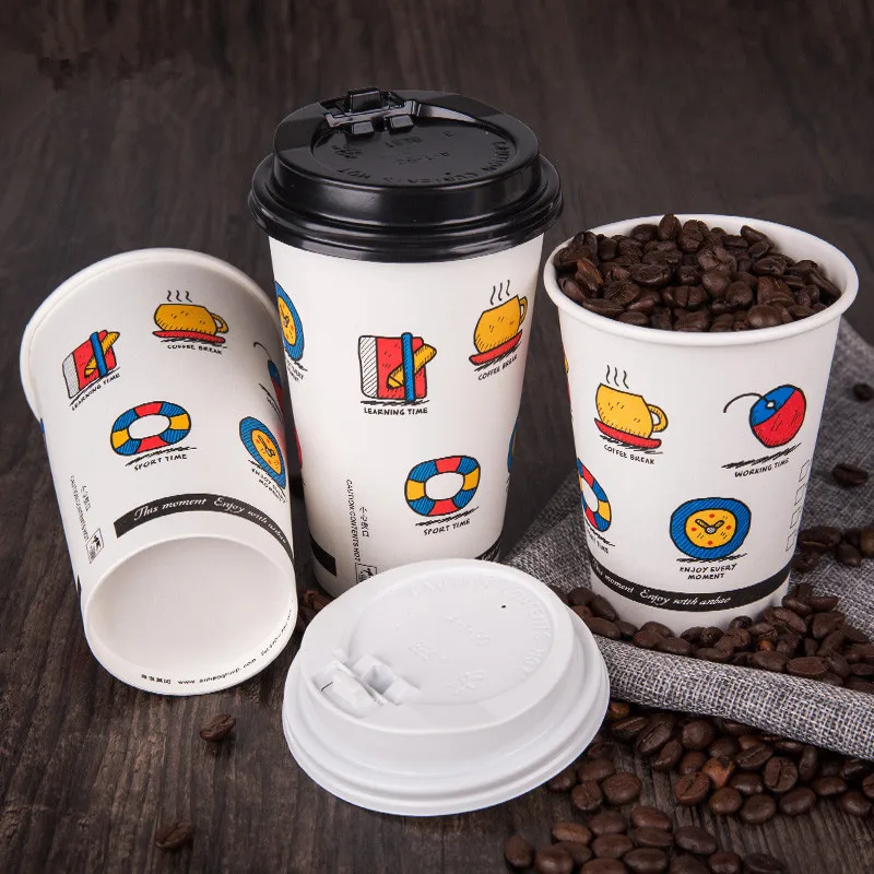 

50pcs High quality disposable coffee cup milk tea paper cup thick takeaway party birthday favors drinking juice cup 400ml