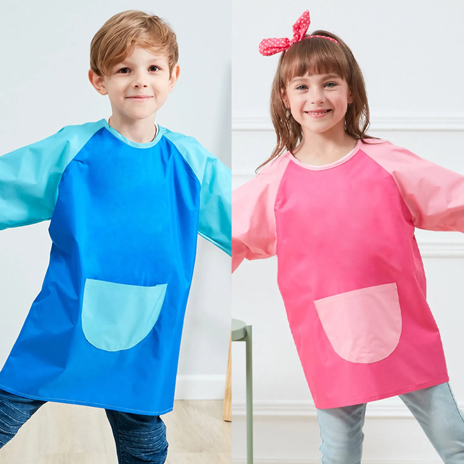 Kids Apron For Painting School Smock For Painting Boy's And Girl's Portable Long Sleeve Waterproof Child Children Art Apron