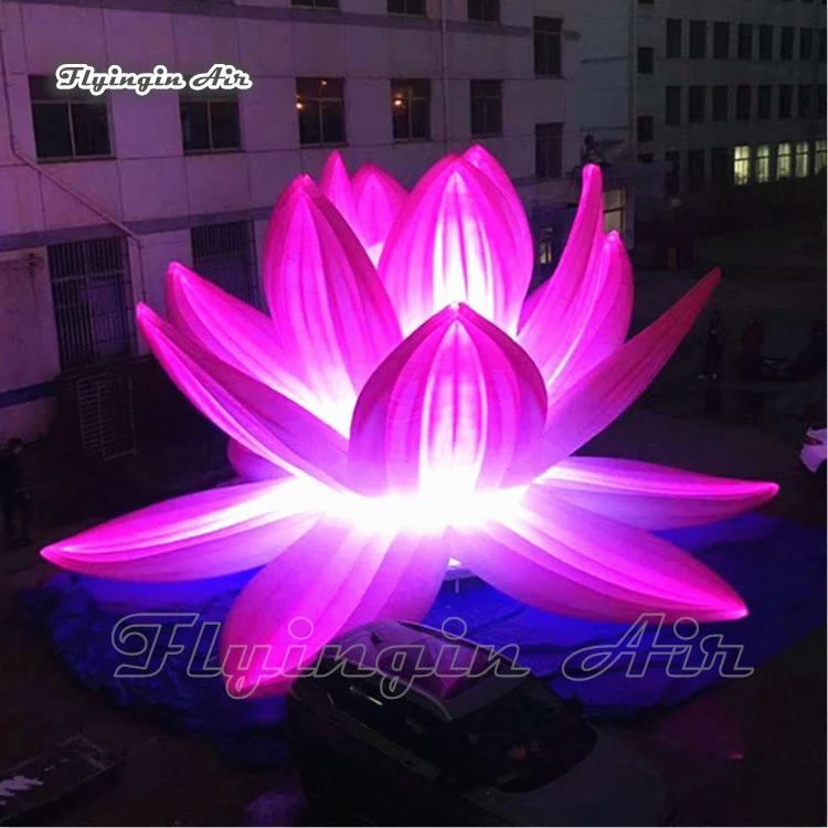 Large Pink Inflatable Flower Model Concert Stage Backdrop 6m Airblown Lotus Balloon With LED Light For Park Decoration