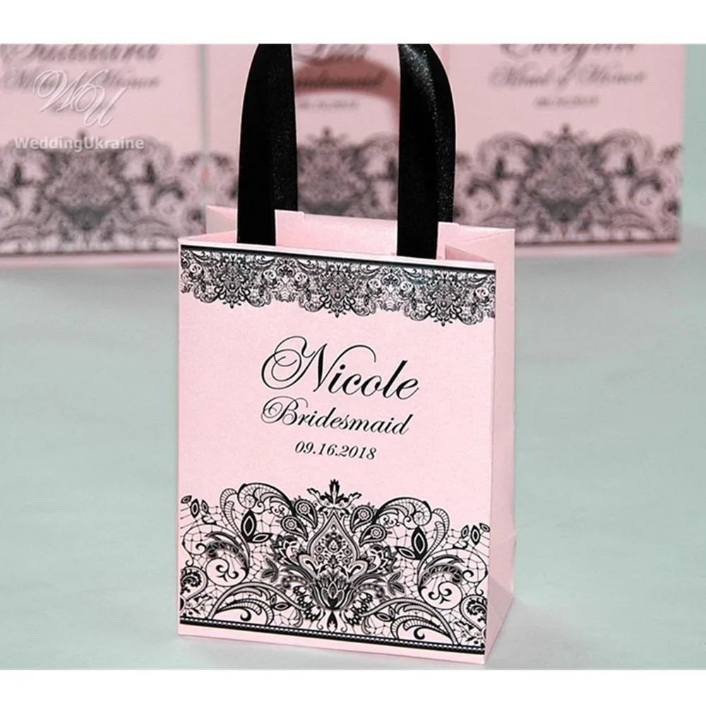 Personalized Bridesmaid's Gift bags   Wedding Party Gift Bag with satin ribbon  and custom name, Elegant gift bags for guests