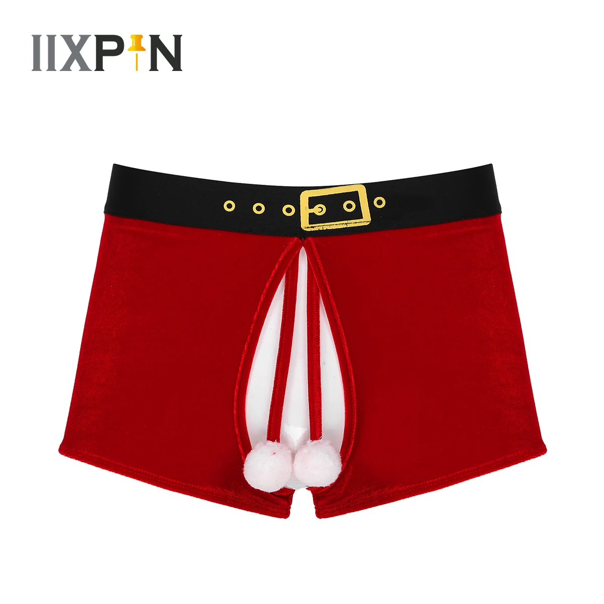 

Men Christmas Crotchless Boxer Shorts Erotic Panties Velvet Fluffy Ball Decor Lingerie Underwear Homme Gay Male Sissy Underpants