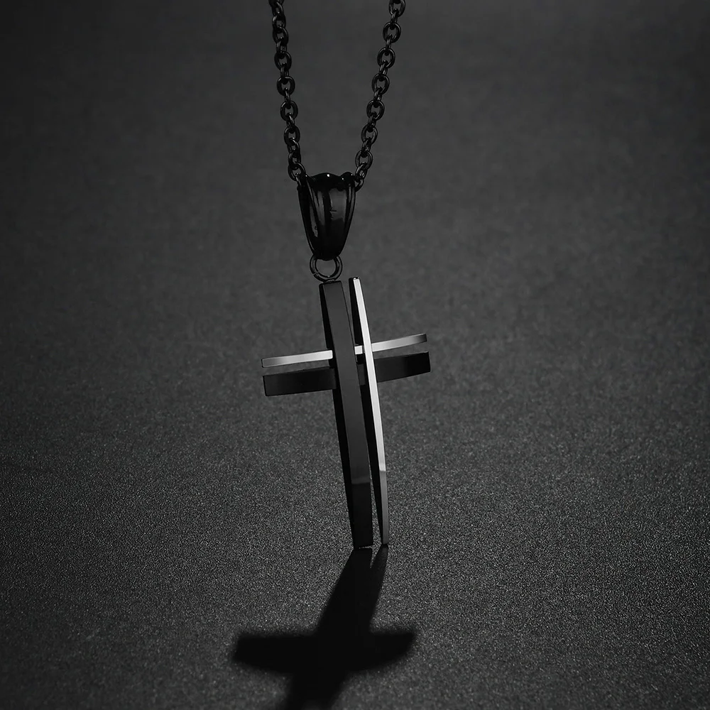 Simple Cross Necklace Stainless Steel Religious Jewelry Fashion Cross Pendant Necklace Jewelry Gift For Men Women