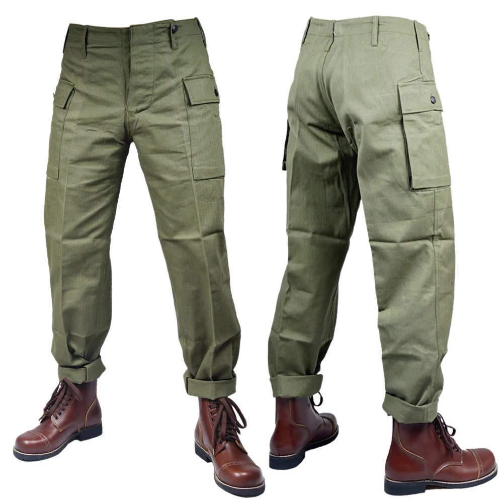 Pantalones de uniforme del Cuerpo de Marines del Ejército de los EE. UU., pantalones de Exteriores, pantalones de uniforme HBT, verde, WWII WW2