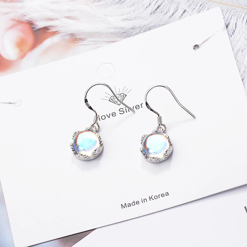 New 925 Sterling Silver Drop Earring Moonstone Chain Earrings For Women Female Silver Jewelry 2019 Oorbellen Pendientes