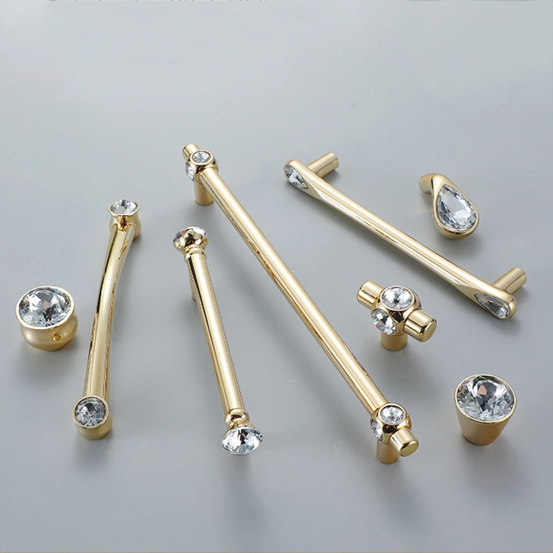 

Gold Crystal Knobs Kitchen Cabinet Handles Shoebox Closet Door Pulls Drawer Knobs Wardrobe Pullers with Screws Hardware