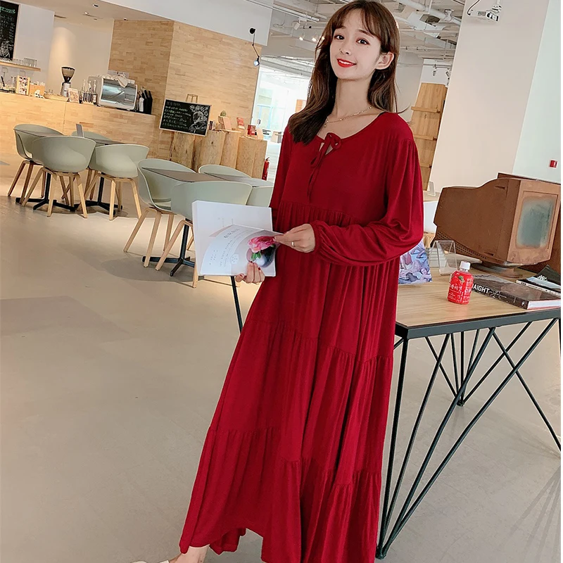 New Ladys Modal Tiered skirt Nightgown Nightie Long Maternity Dress Home Dress Sleepwear Fat MM Night Shirt Loose Nightwear