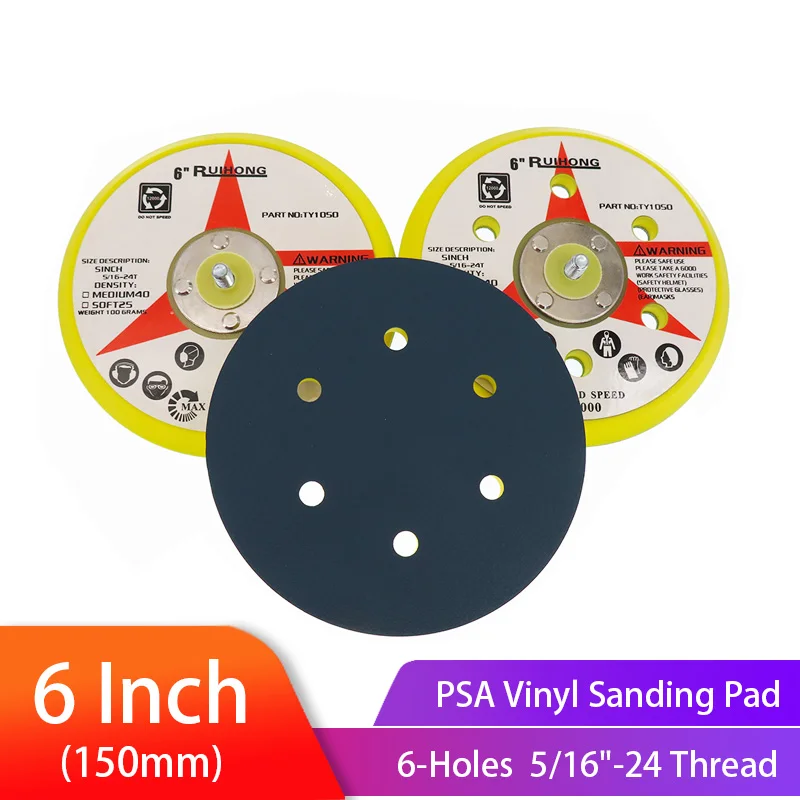 6 Polegada 150mm Vinil PSA Lixar Pad para Discos Adesivos Sander Backing Pad 5/16 "-24 Rosca Ferramentas Elétricas Acessórios