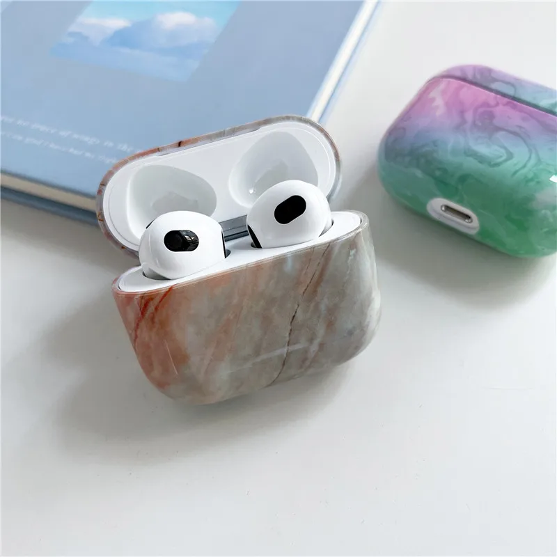 Funda de lujo con patrón de mármol para AirPods 3, cubierta de auriculares con diseño de mármol para PC duro y brillante, accesorios para AirPods 3, 2021