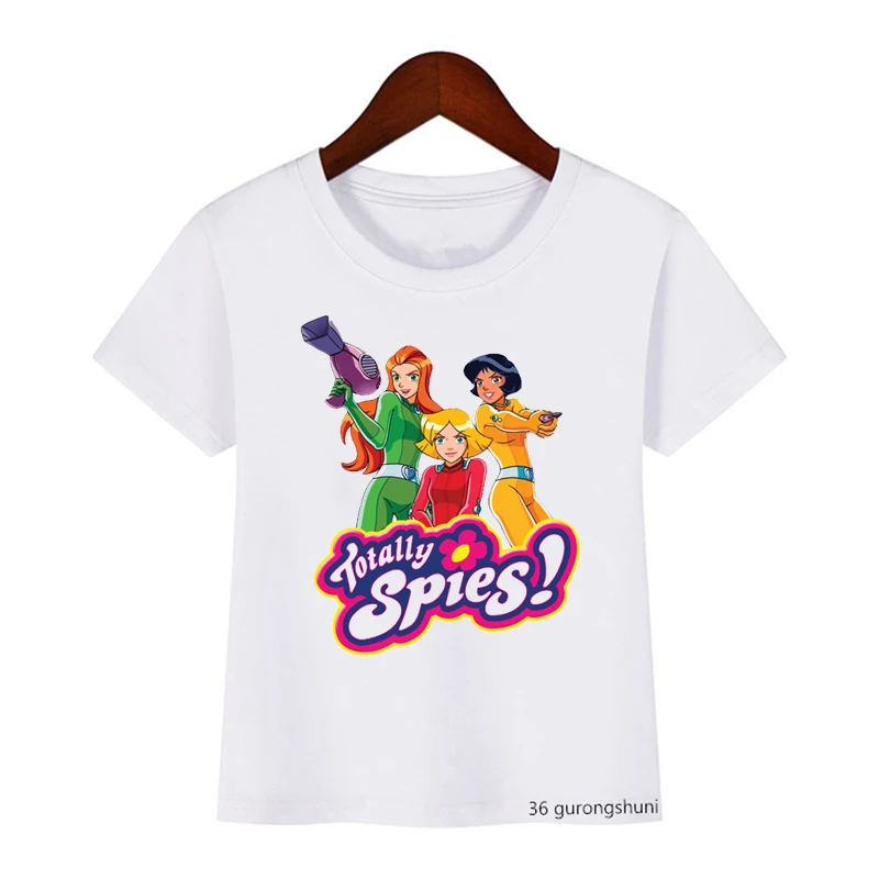 Kawaii Girls T-Shirt Funny Totally Spies! Cartoon Print Tshirt Girls Clothes Fashion Harajuku Children Shirt White Camisole Tops