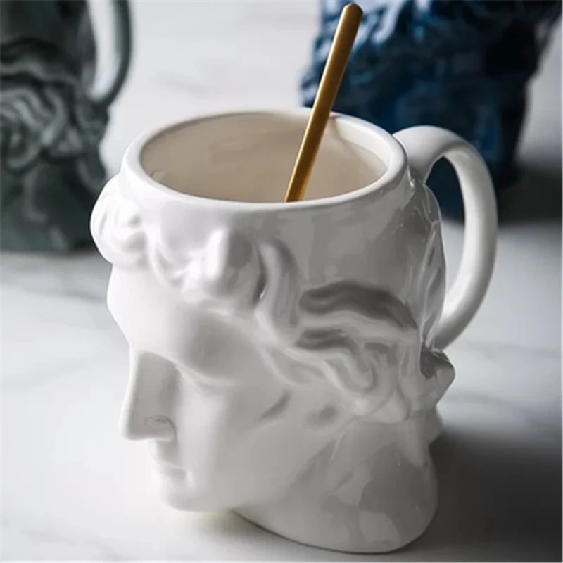 400ML Apollo sculpture Ceramics Mugs with Spoon coffee mug Milk Tea office Cups Drinkware the Best birthday Gift