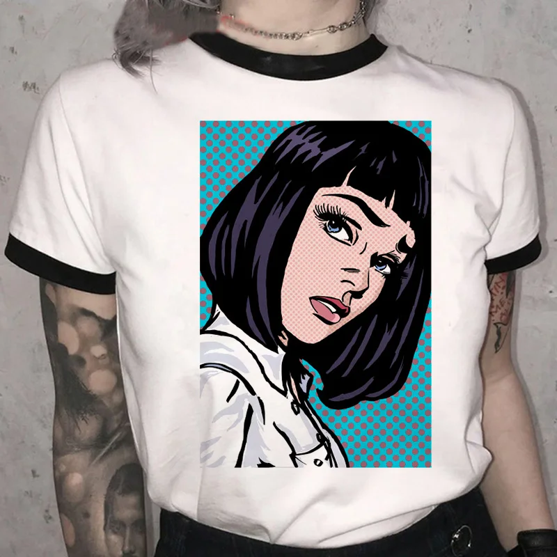 Vintage Pulp Fiction T Shirt Women Summer Harajuku Streetwear Tees Funny Cartoon Graphic Tshirt 90s Korean Unisex T-shir Female