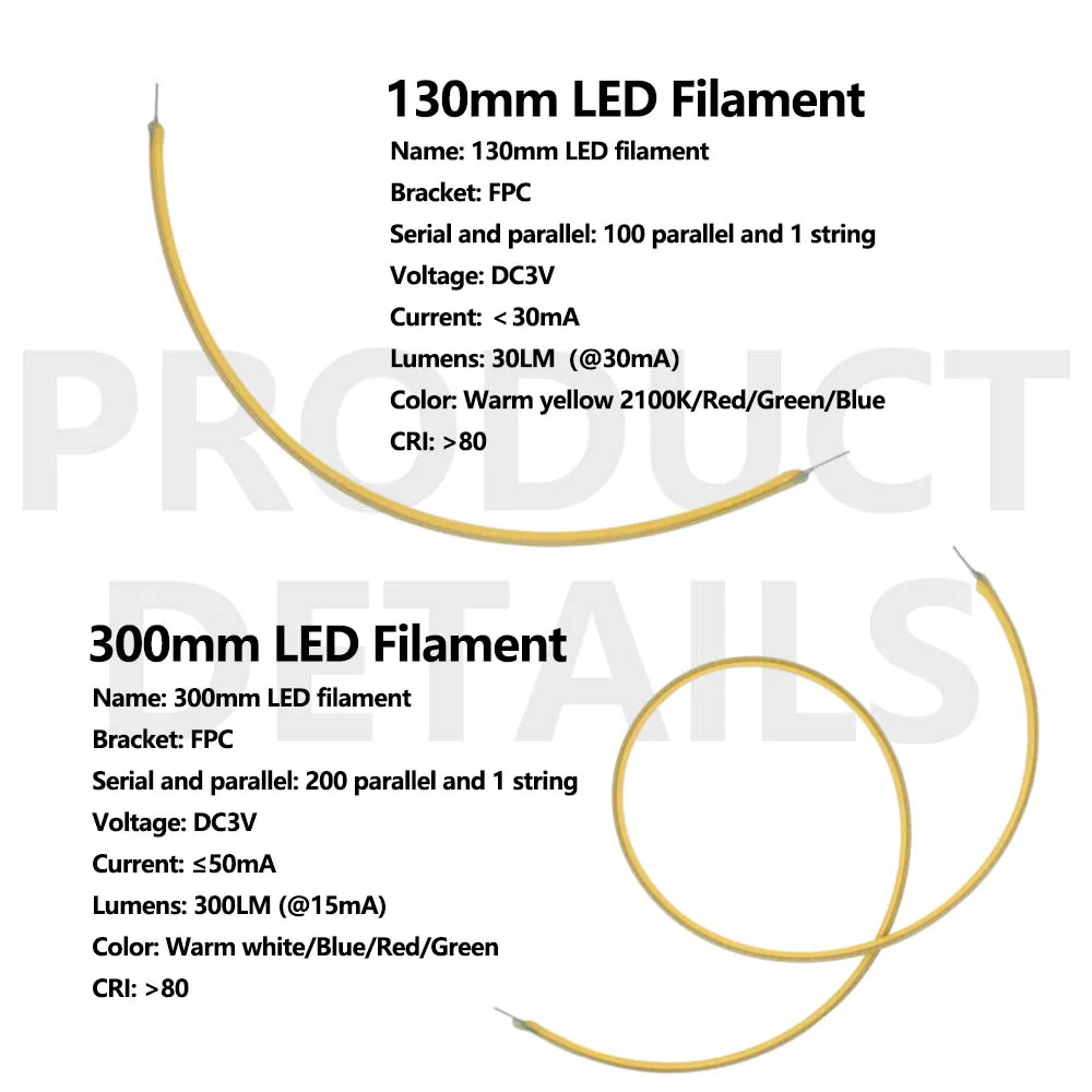 Imagem -06 - Edison Conduziu a Lâmpada do Filamento Acessórios Claros Flexíveis Diodos 3v 130 mm 300 mm 6500k Pcs