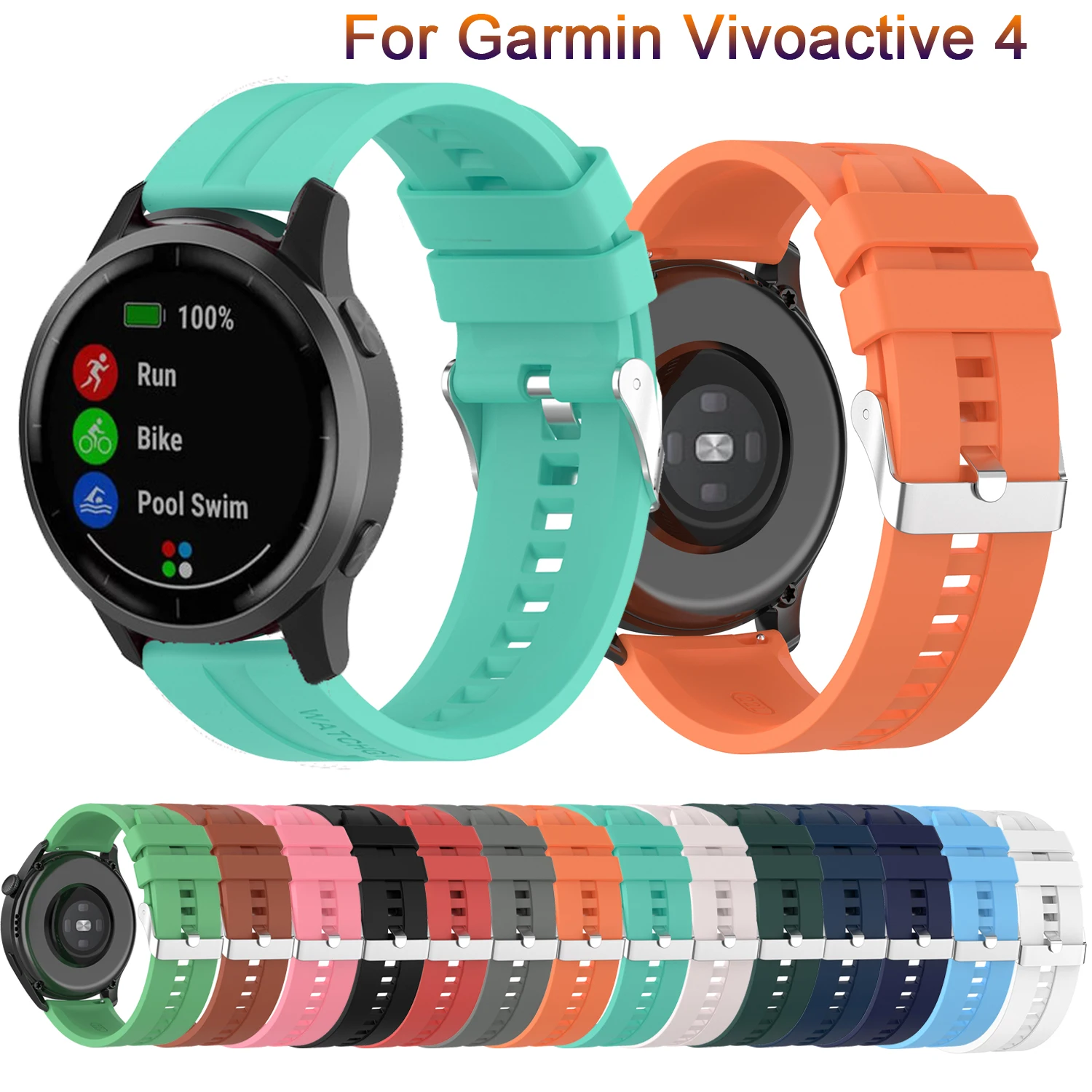 

22mm Watchband Correa For Garmin Vivoactive 4 Strap silicone bracelet For Huawei Honor Magic Watch 2 46mm wristband Accessories