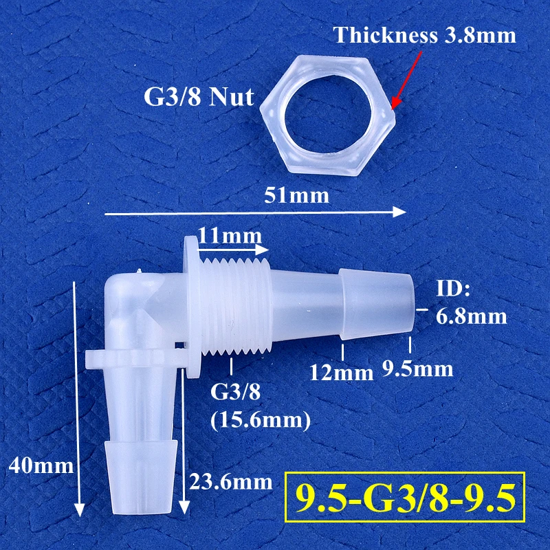 SgooHan 5 ~ 200 Stück Sechskantmutter M6 ~ G1/2 bis 2,4–11,1 mm PP Pagode-Winkelverbinder Aquarium Tank Luftpumpe Schlauchverbindungen Bewässerungsrohrverschraubungen 3
