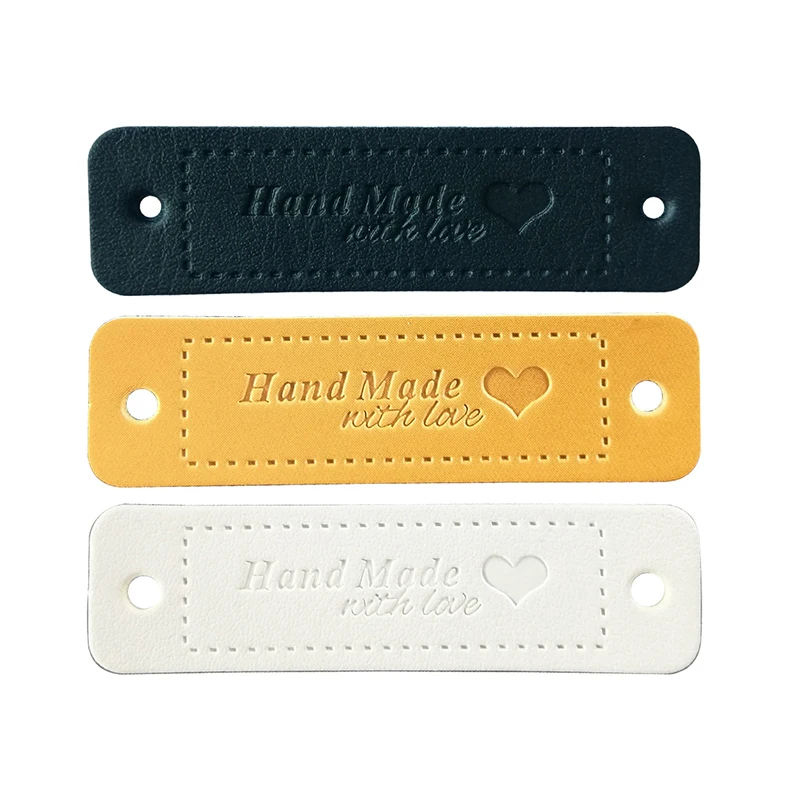 Opalus Hand Made With Love Clothing Labels With Heart Logo Hand Work Gift Bag Luggage Tags Leather Tags Sewing Tag Label