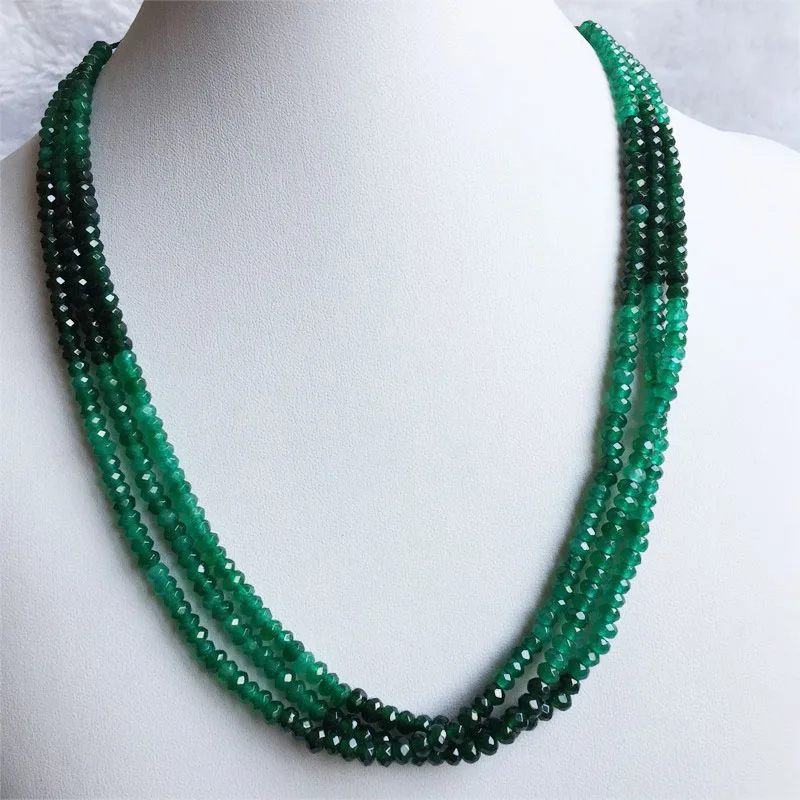 Double Color Green Emerald Sapphire Chain Necklace for Women Natural Faceted Jade Stone Bead Choker Collares Abacus Gift Jewelry