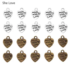 Chzimade 50Pcs Handmade Metal Heart Shaped Garment Labels For Clothing Made With Love Letter Printed Label Tag Diy Sewing Craft