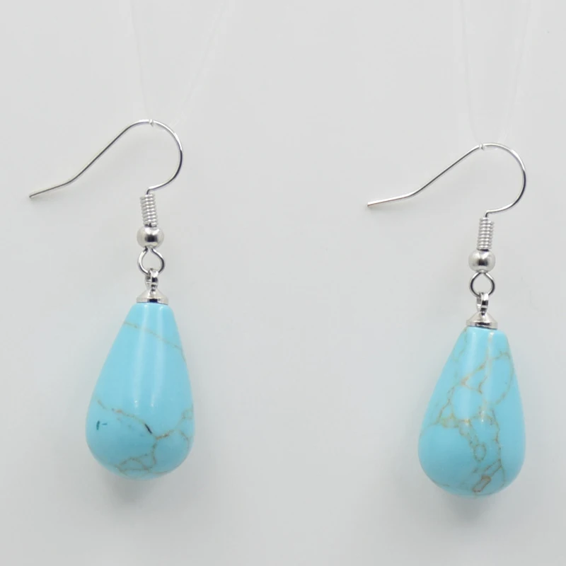 Summer Style Silver Plated Lapis Lazuli Unakite Stone Tear Water Drop Dangel Earrings For Women Fashion Dangler Jewelry