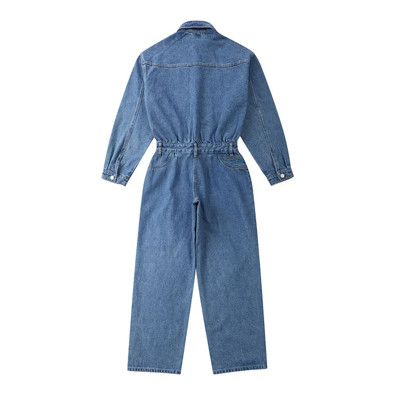 2021 Spring Overalls Men Woman Denim Jumpsuits Long Sleeve Lapel Solid Color Blue Jeans Hip Hop Pants Fashion Lovers Trousers