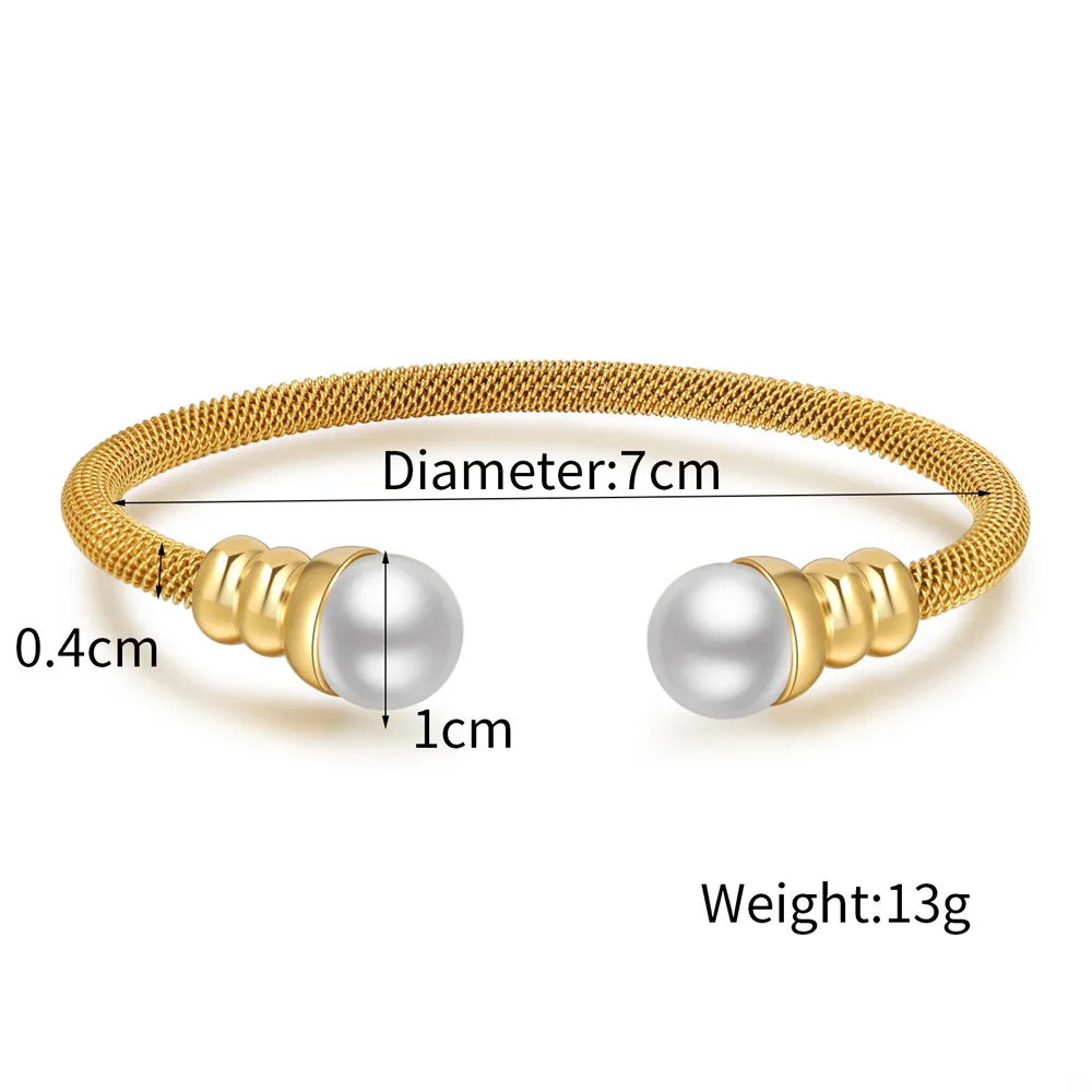 Fashion Pearl Beaded Bangle Jewelry New Trendy Women Cable Bangles Gold Color 316l Stainless Steel Bracelets Bangles For Women