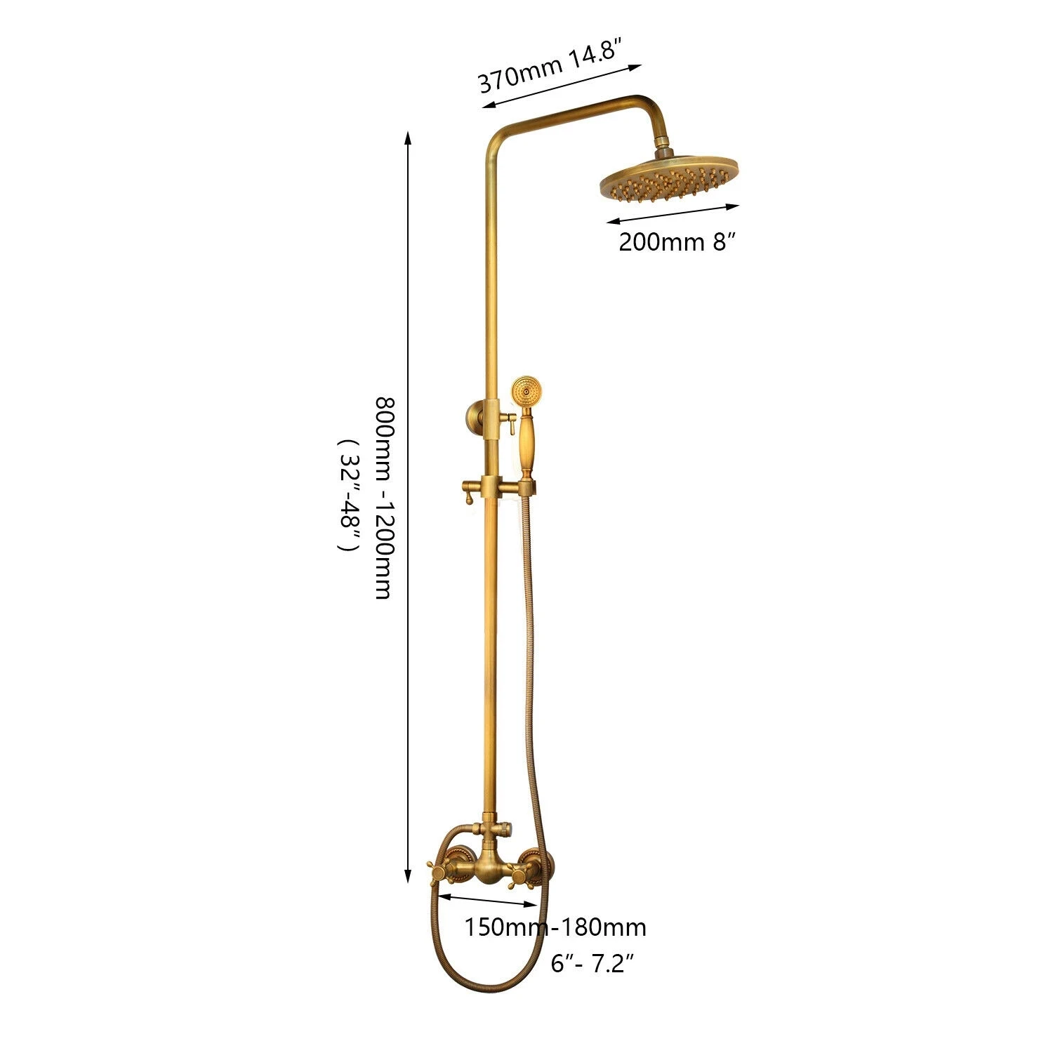 Imagem -06 - Kemaidi Antique Brass Wall Mount Shower Conjunto Torneira Único Punho com Chuveiro de Mão Mais Prateleira do Banheiro Chuveiro Torneira Misturadora